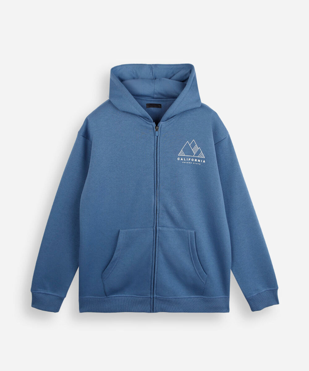 blusão infantil de moletom com capuz estampado azul