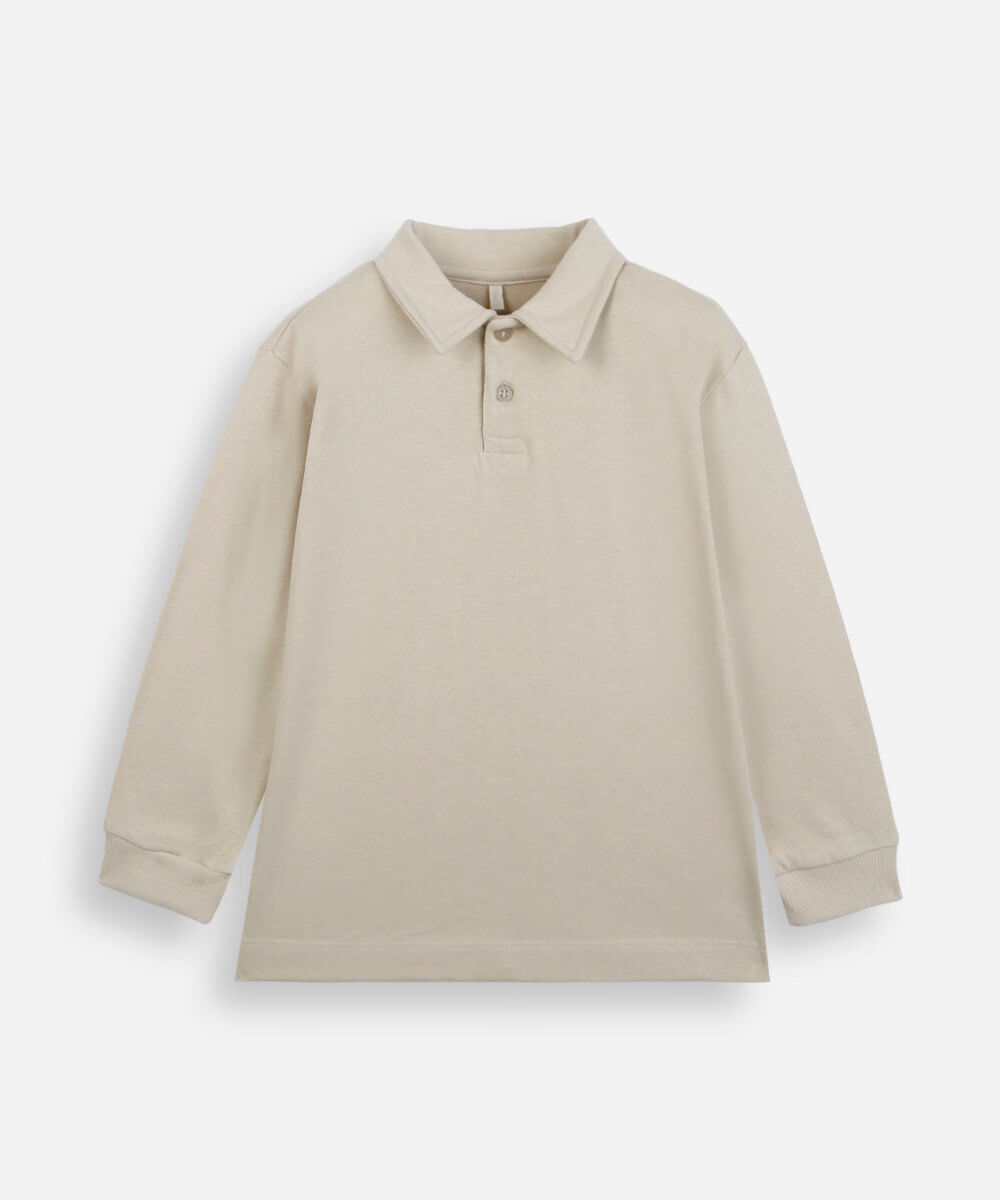 polo infantil de algodão manga longa bege