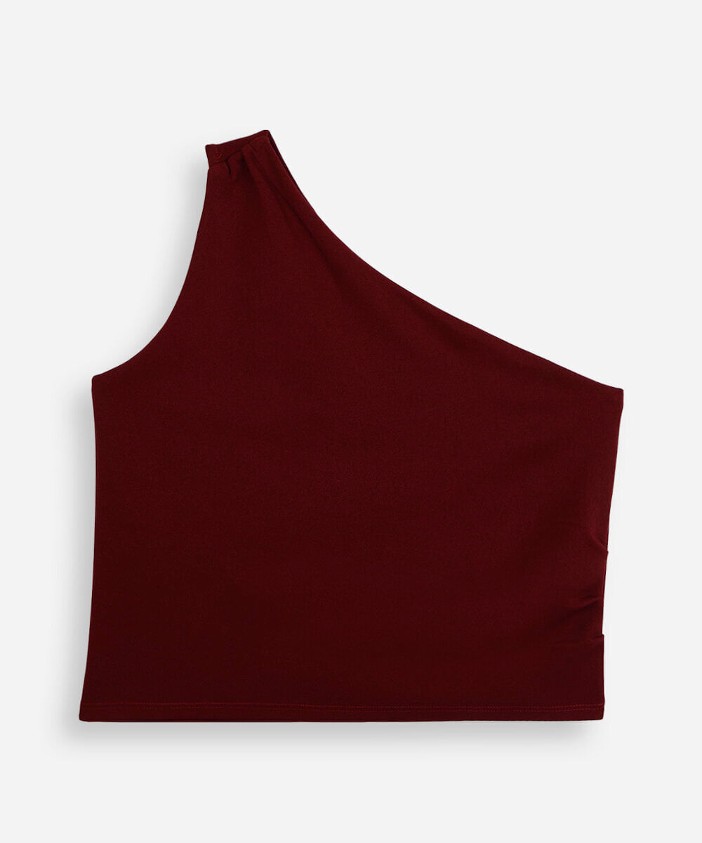 blusa ombro único juvenil com franzido roxa