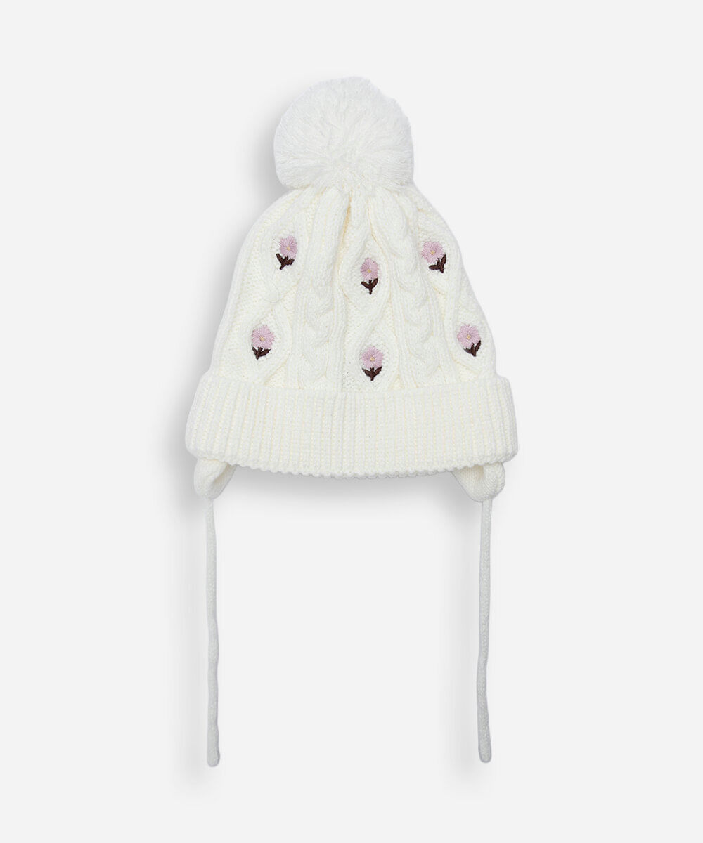 gorro infantil bordado floral off white