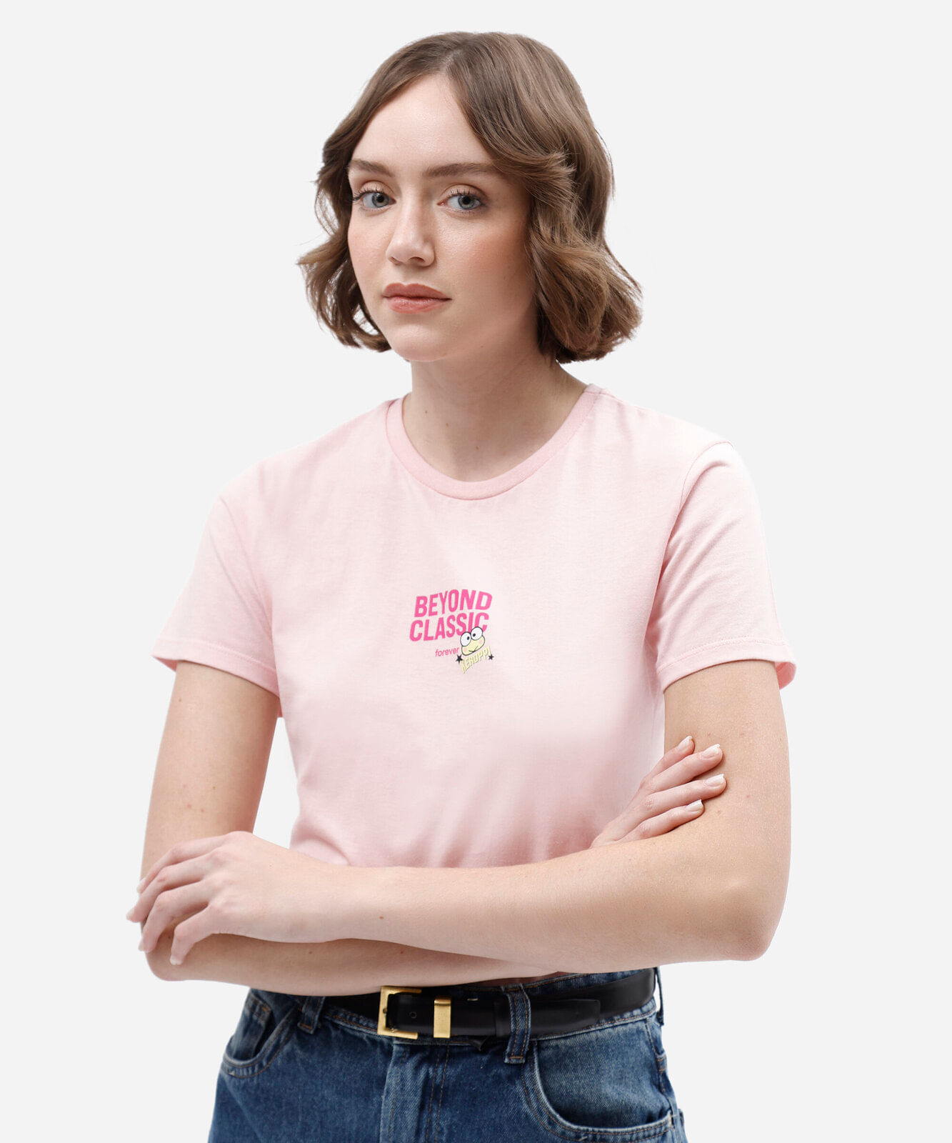 camiseta feminina de algodão manga curta keroppi rosa