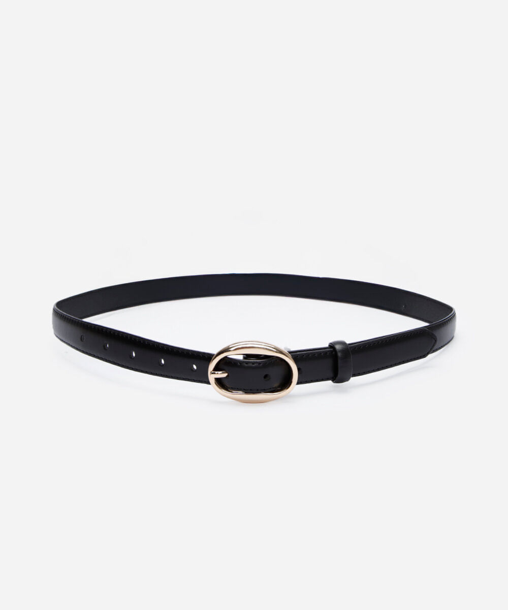 cinto fino com fivela oval preto