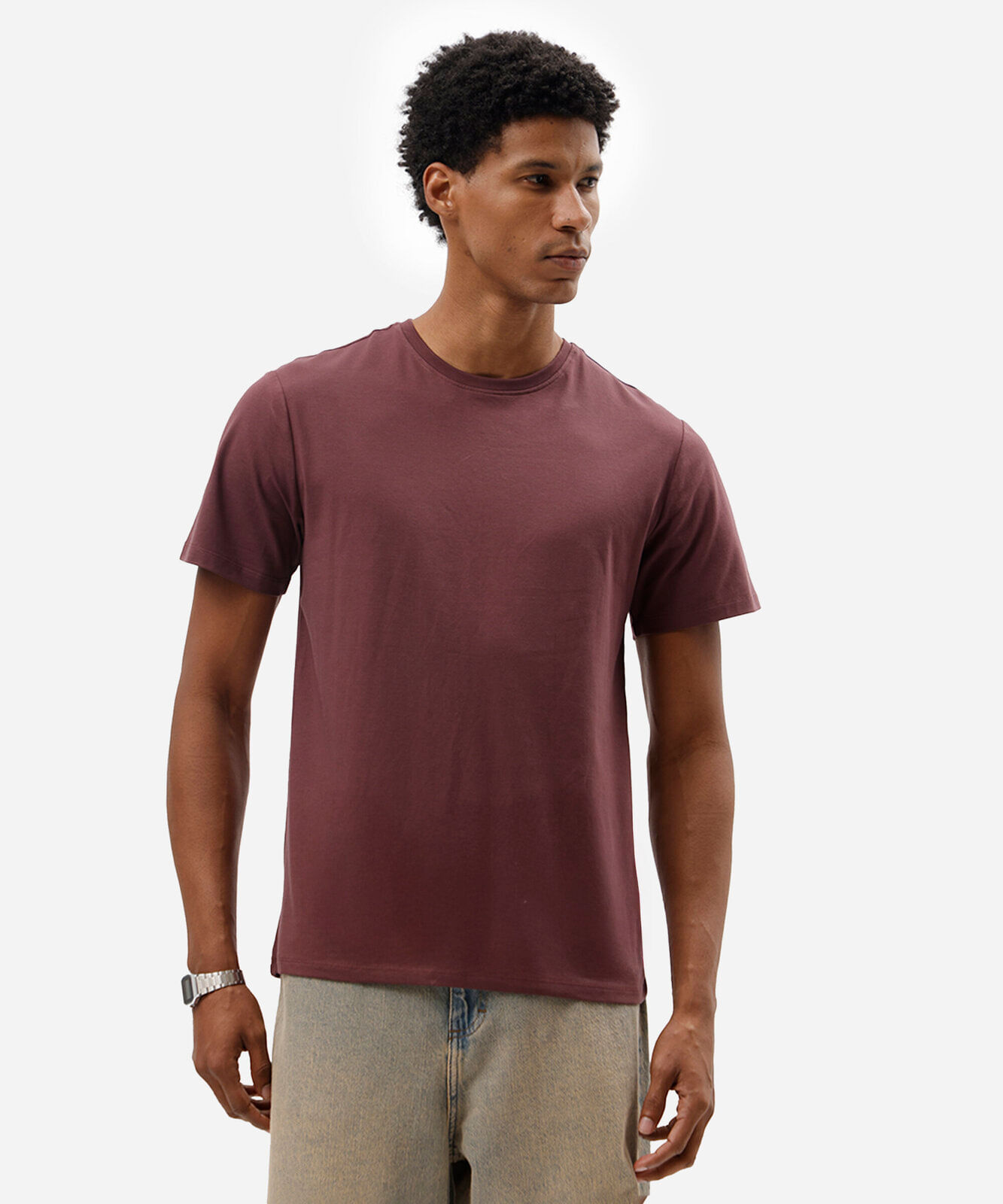 camiseta slim masculina de algodão vinho