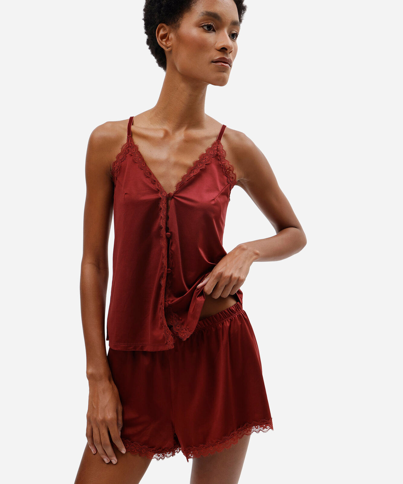 pijama short doll feminino com renda vinho