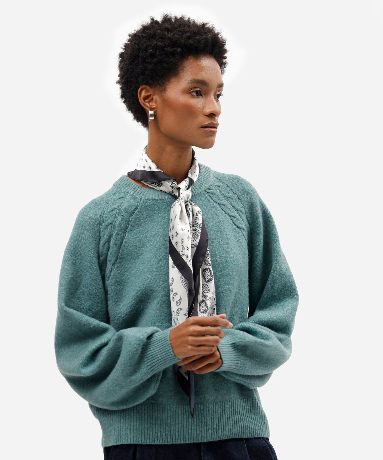 suéter feminino de tricot texturizado verde