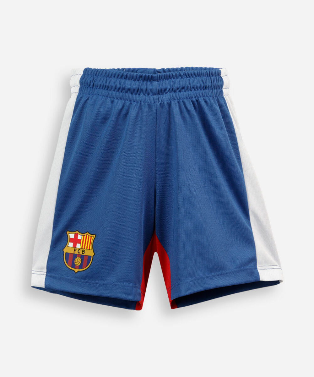 short esportivo infantil com recorte barcelona azul
