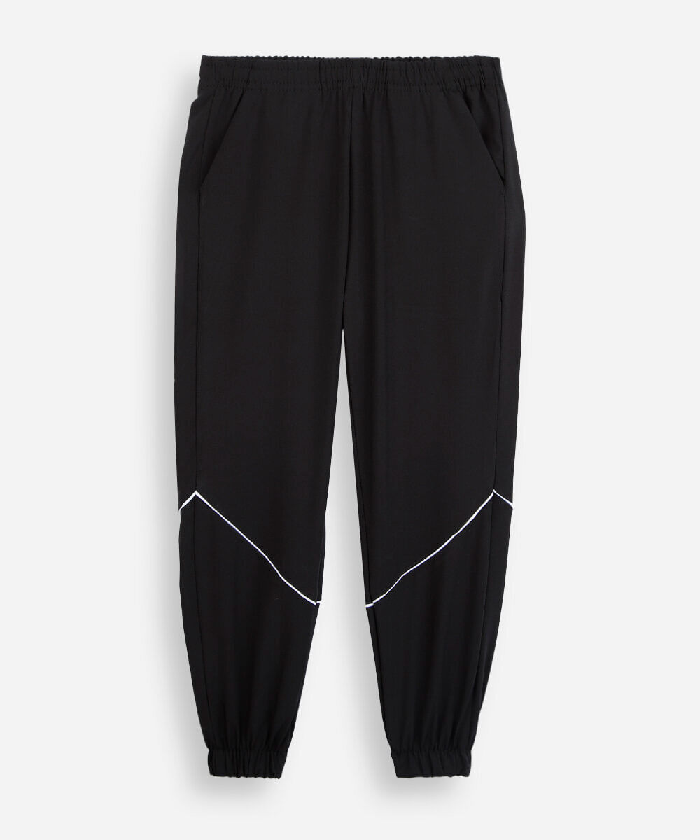 calça jogger infantil esportiva com nervuras preta