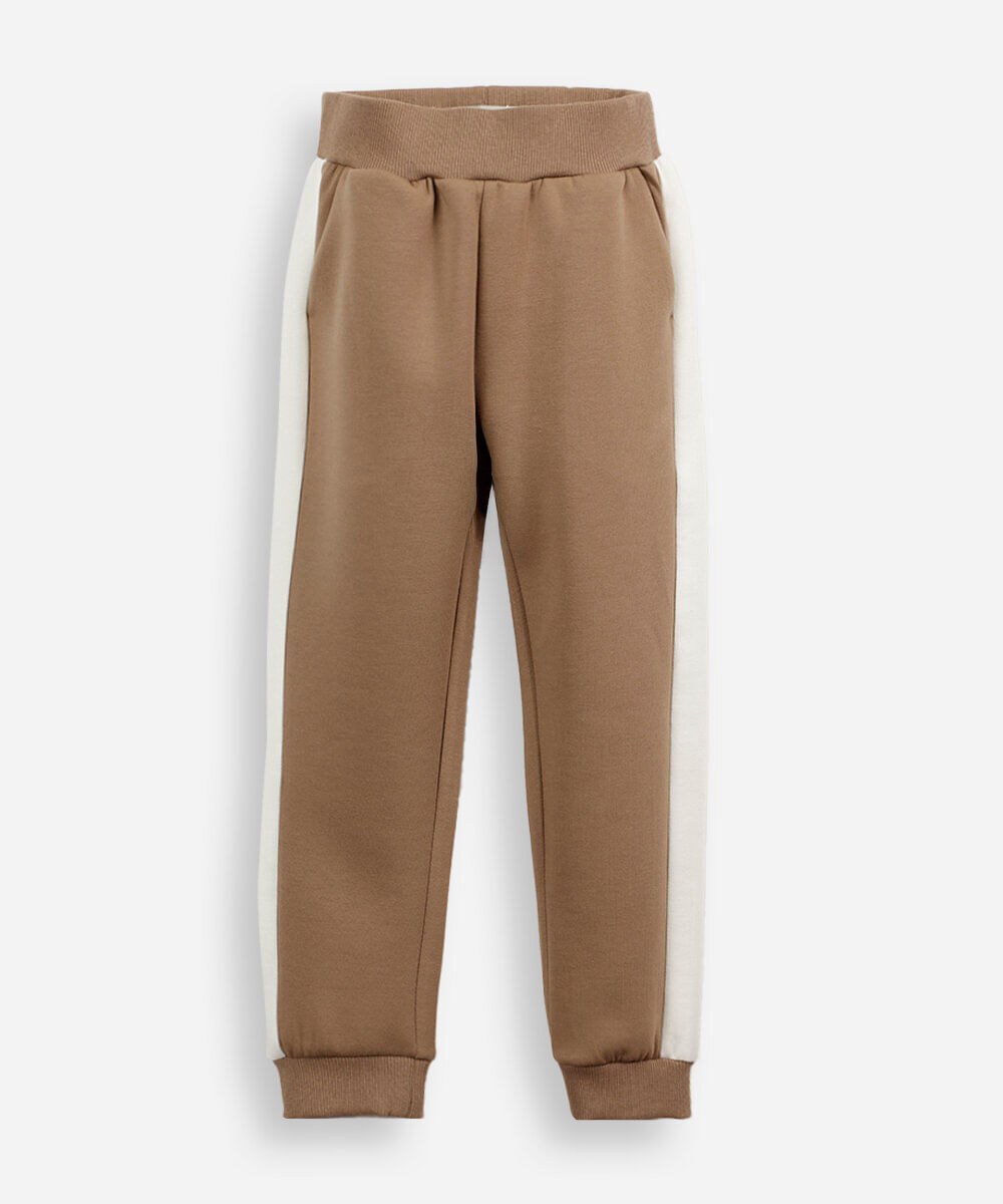 calça jogger infantil de moletom com recorte bege