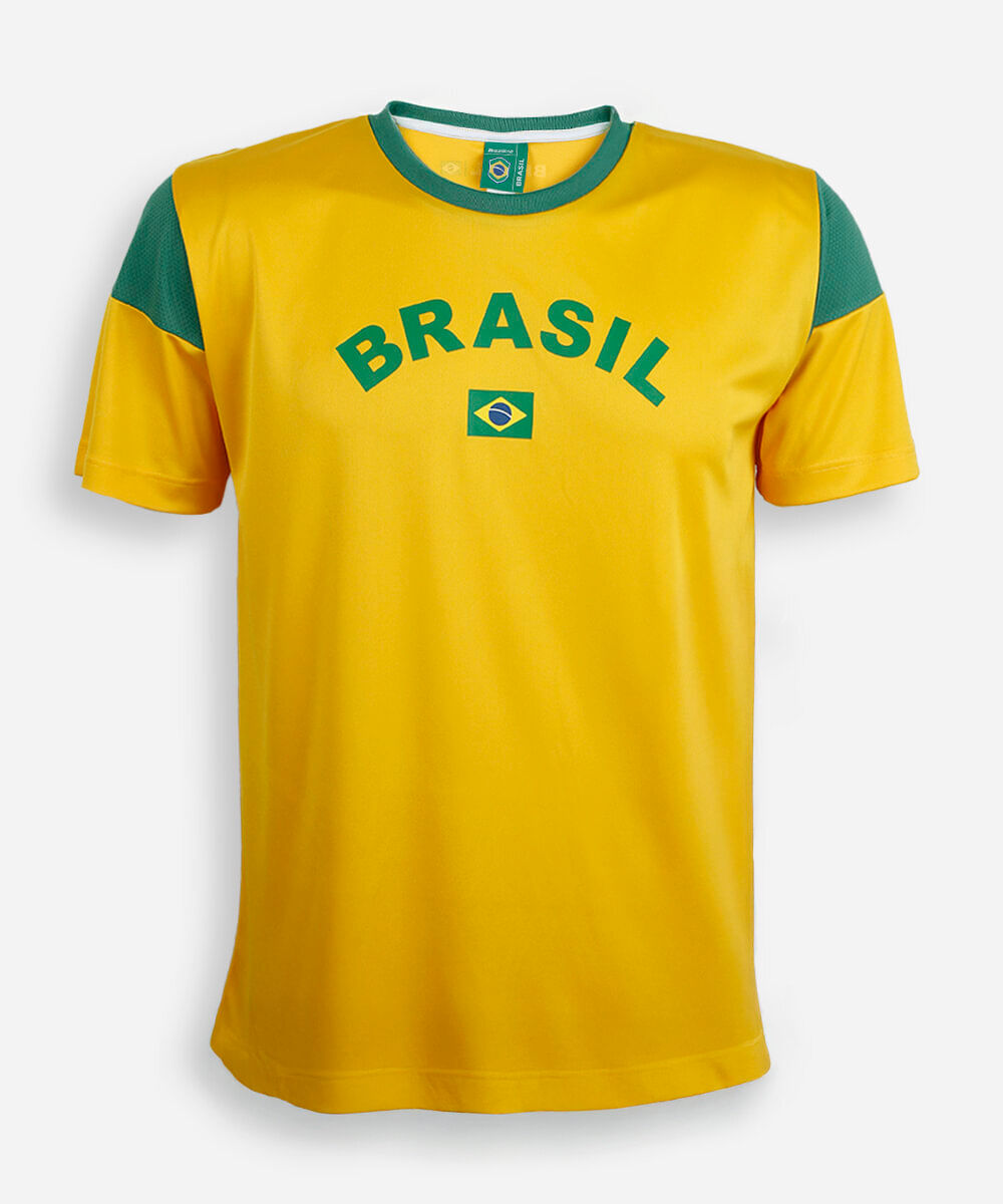 camiseta esportiva juvenil manga curta brasil amarela