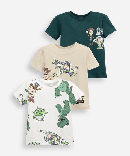 kit de 3 camisetas infantil de algodão manga curta toy story colorido 2