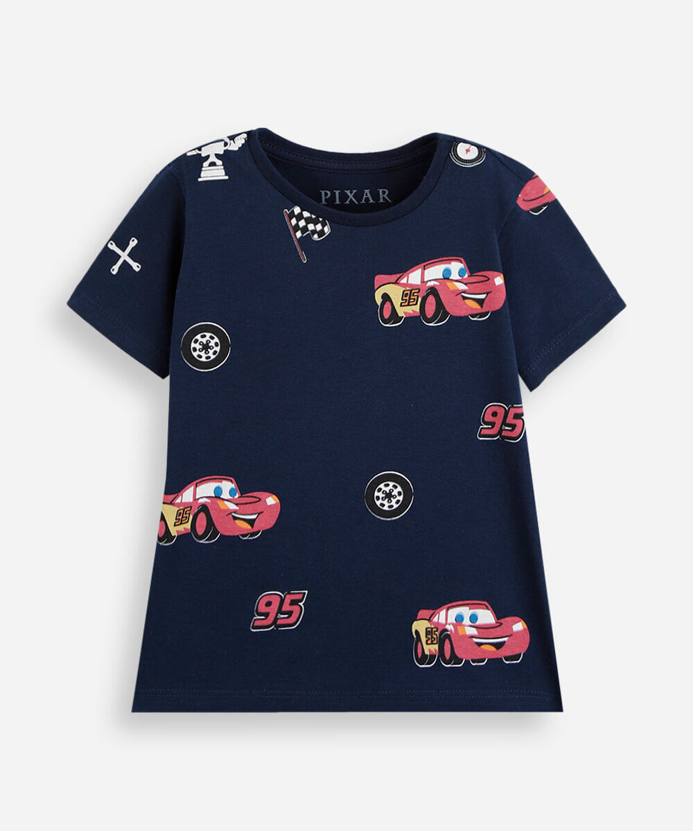 camiseta infantil de algodão manga curta mcqueen carros azul
