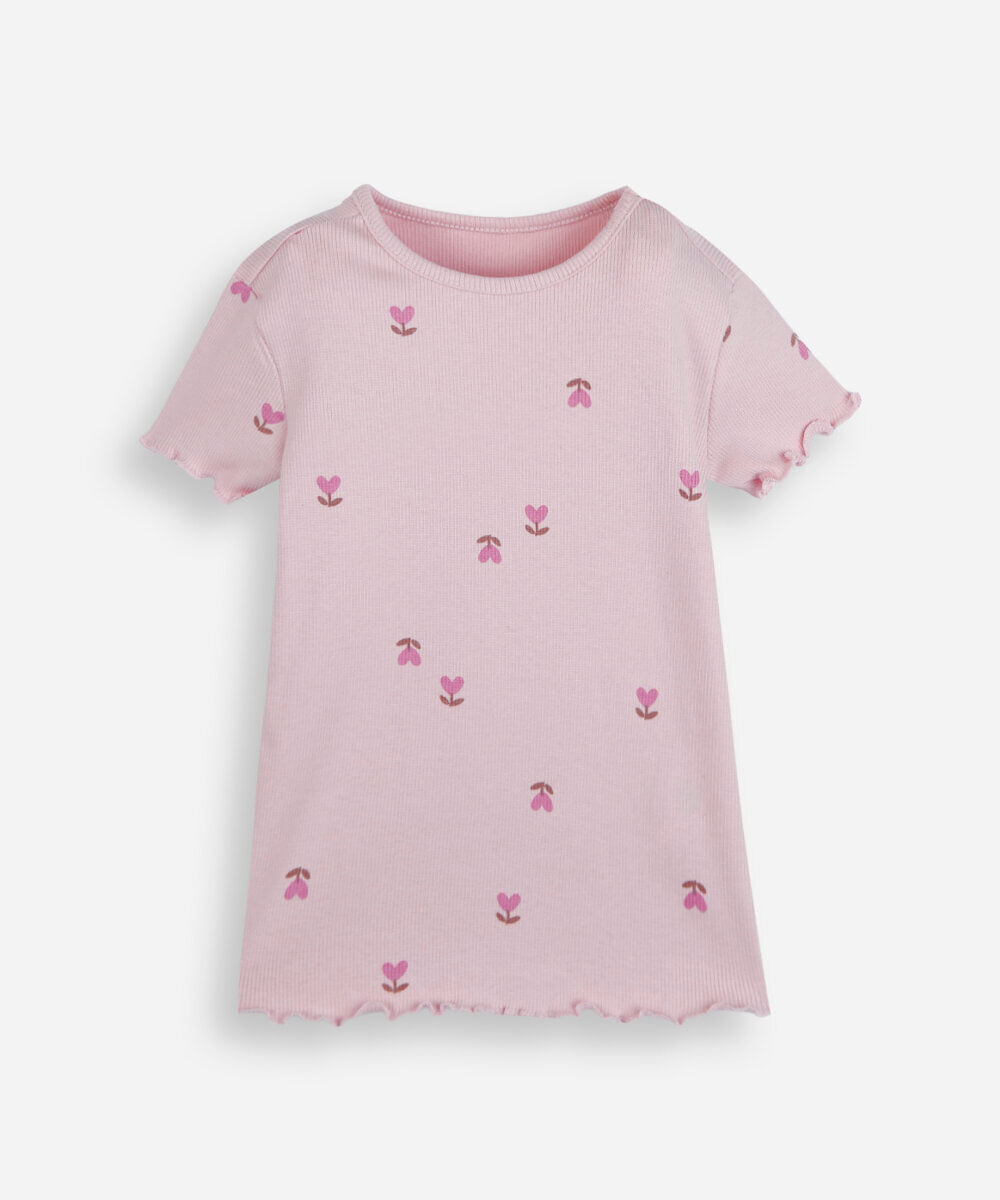blusa infantil de algodão manga curta floral rosa