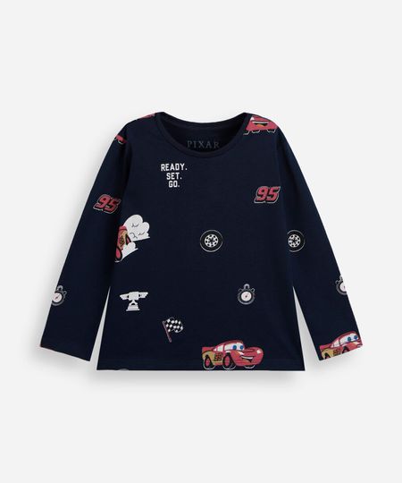camiseta infantil de algodão manga longa mcqueen carros azul 1