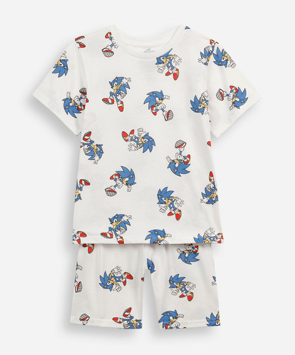 pijama curto infantil de algodão sonic off white