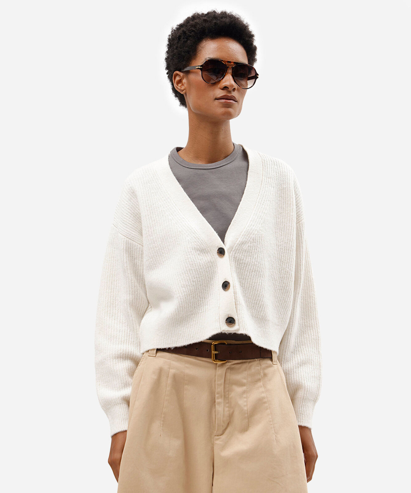 cardigan feminino de tricot canelado off white