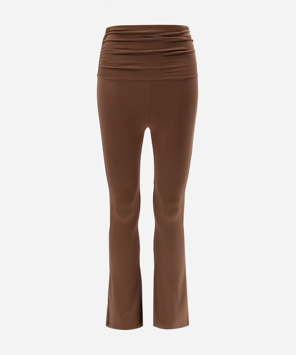 calça flare juvenil de poliamida com franzido marrom