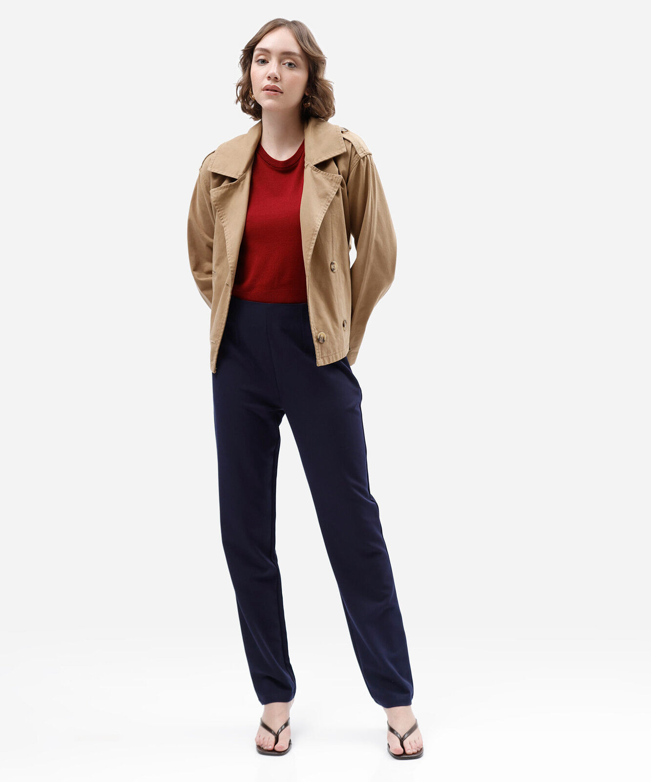 calça de alfaiataria feminina com pregas azul