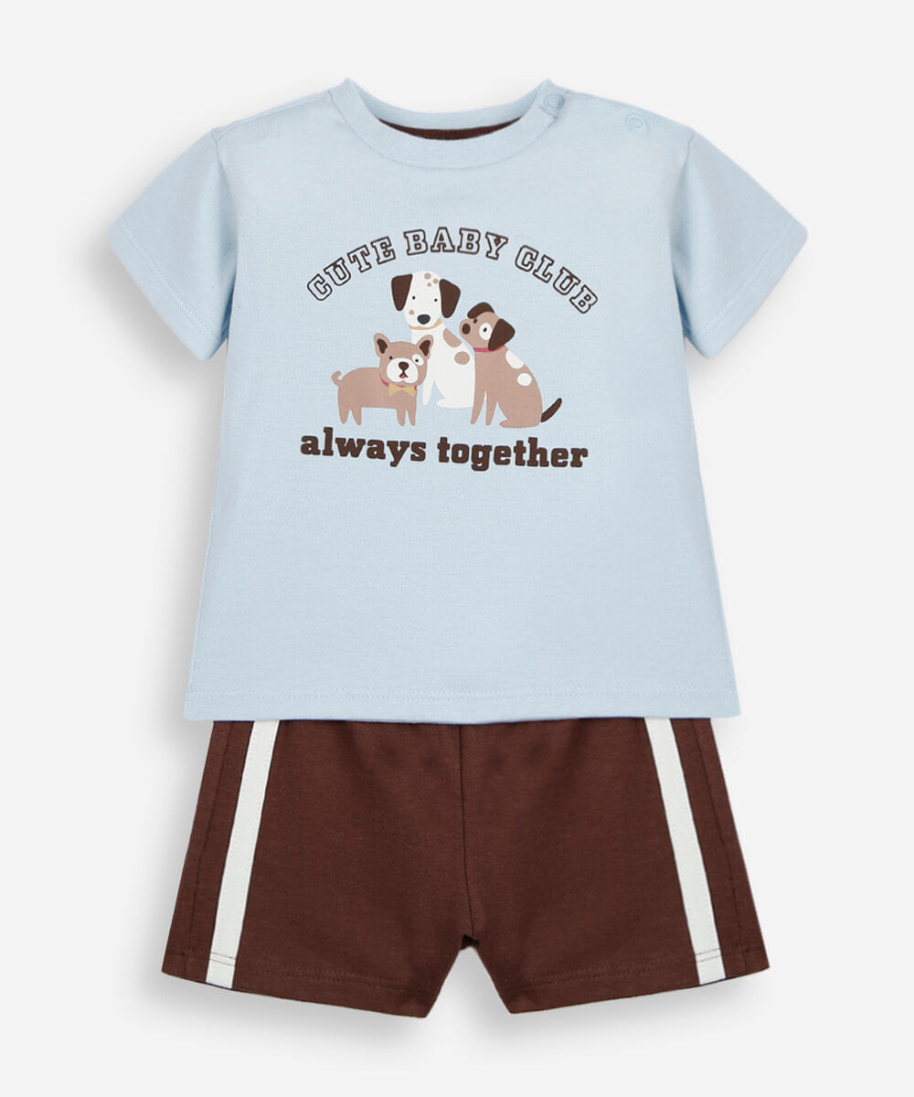 conjunto curto infantil de algodão estampado azul
