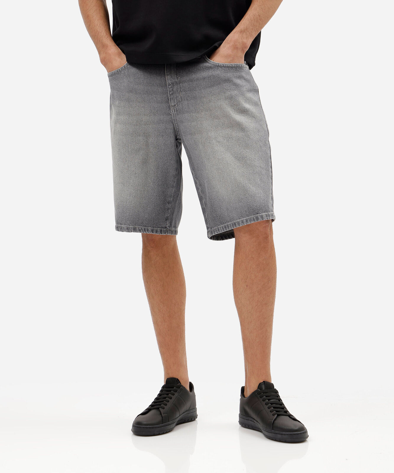bermuda reta masculina jeans cinza