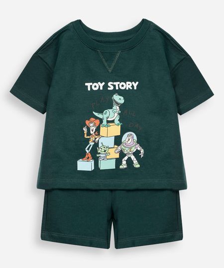 conjunto curto infantil de algodão manga curta toy story verde 1