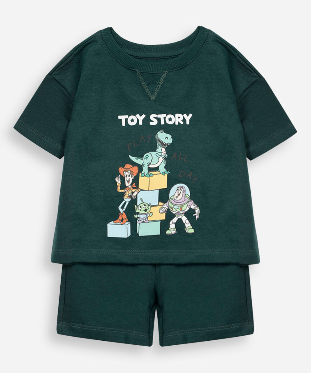 conjunto curto infantil de algodão manga curta toy story verde