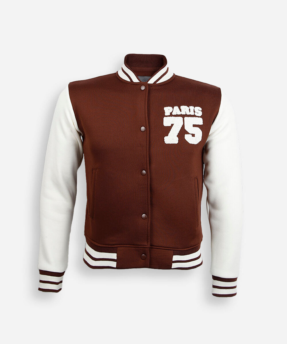 jaqueta bomber oversized juvenil de moletom com bordado marrom