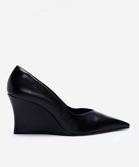 scarpin bico fino anabela preta 34