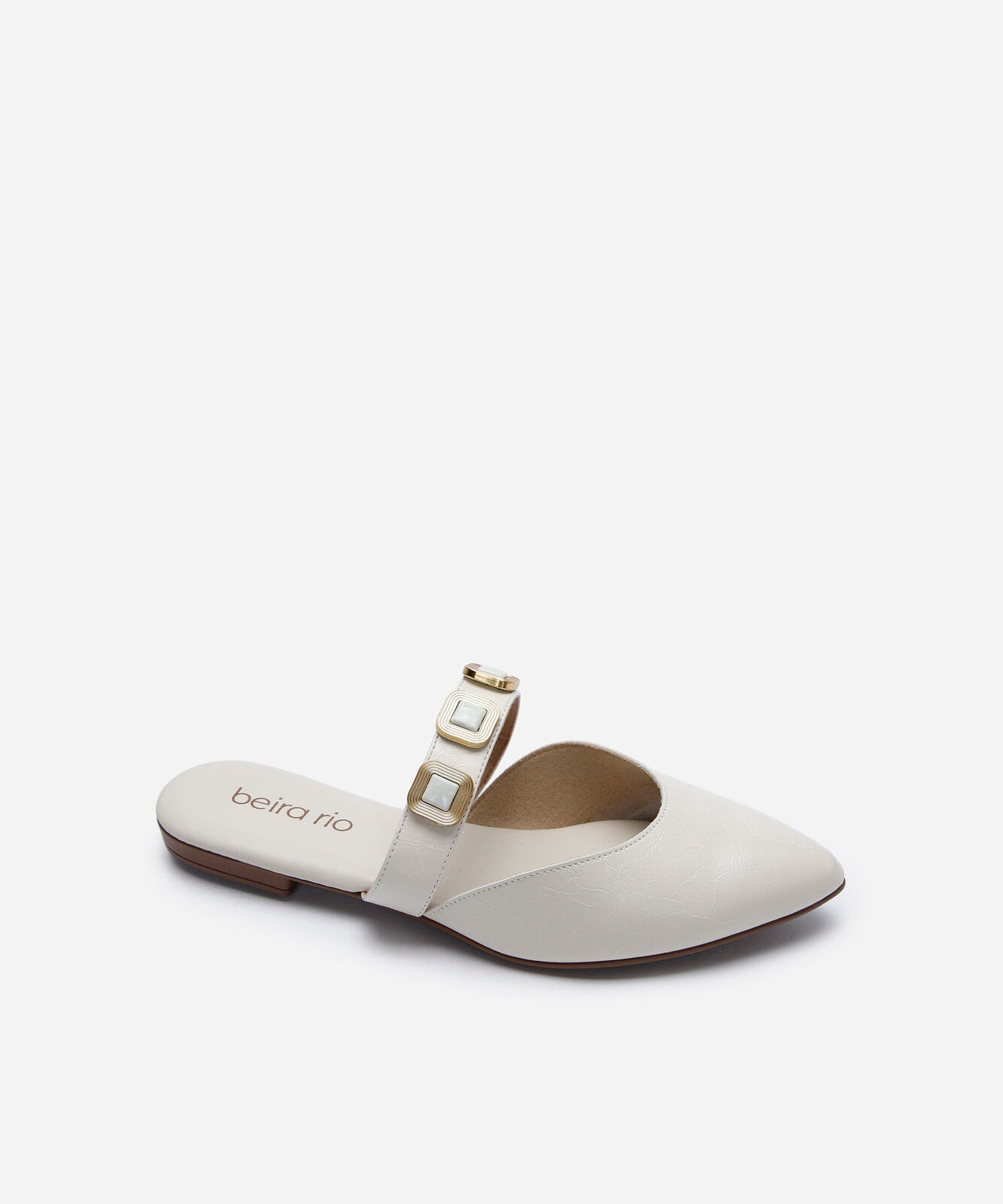 mule bico fino com detalhes off white