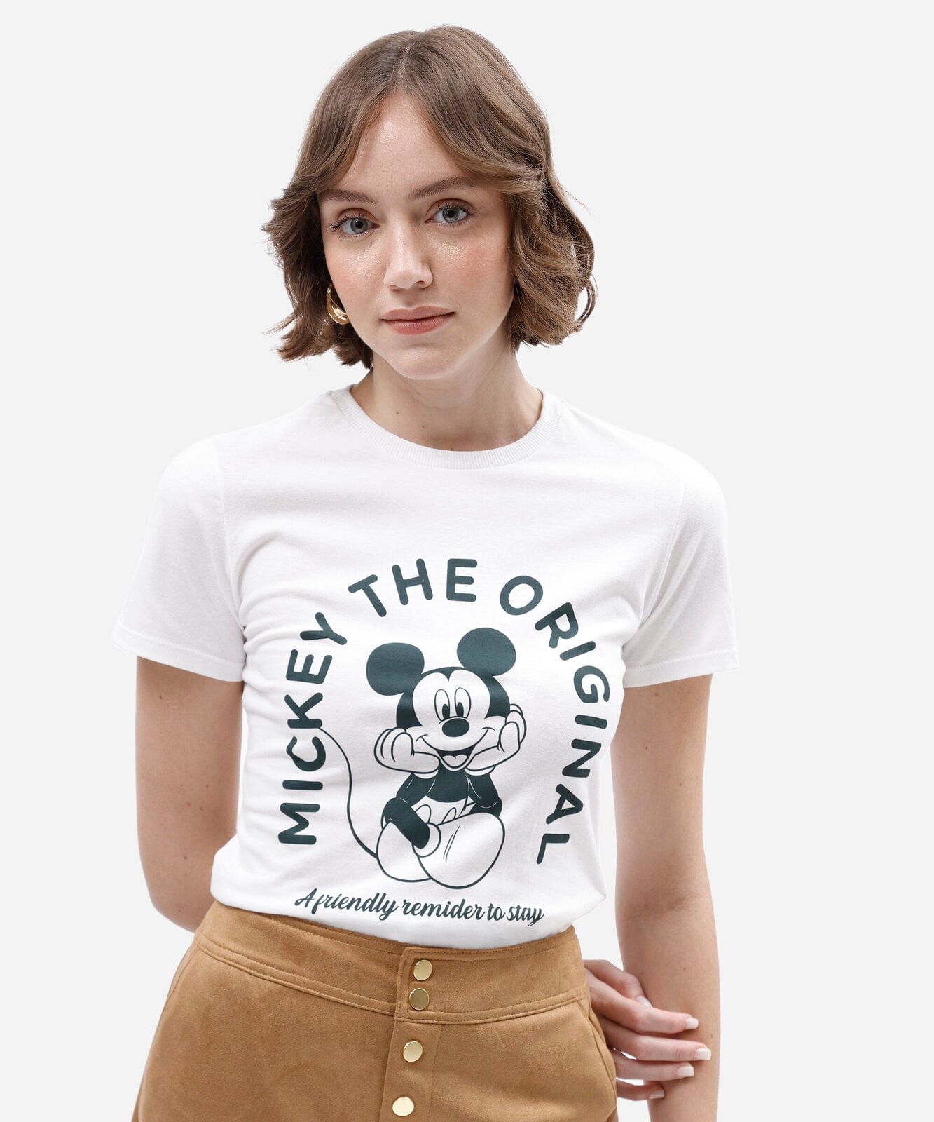 camiseta feminina de algodão manga curta mickey off white