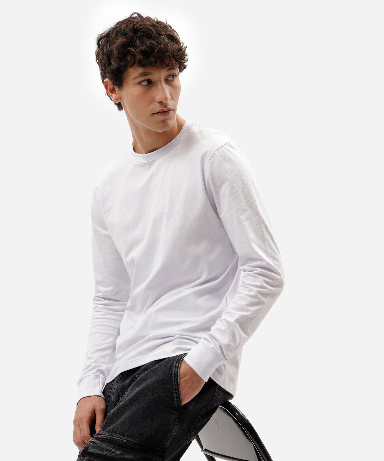 camiseta masculina de algodão manga longa branca