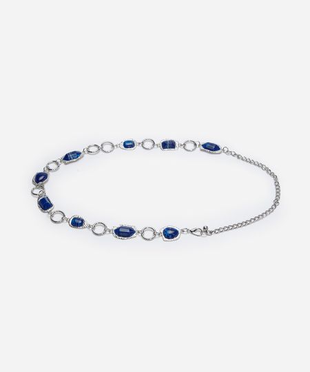cinto de corrente orgânico boho com argolas prateado G