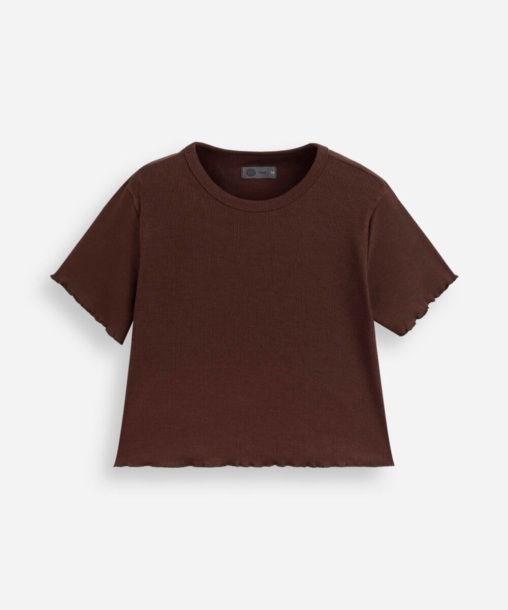 blusa cropped juvenil manga curta marrom