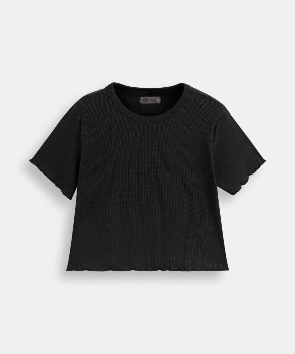 blusa cropped juvenil manga curta preta