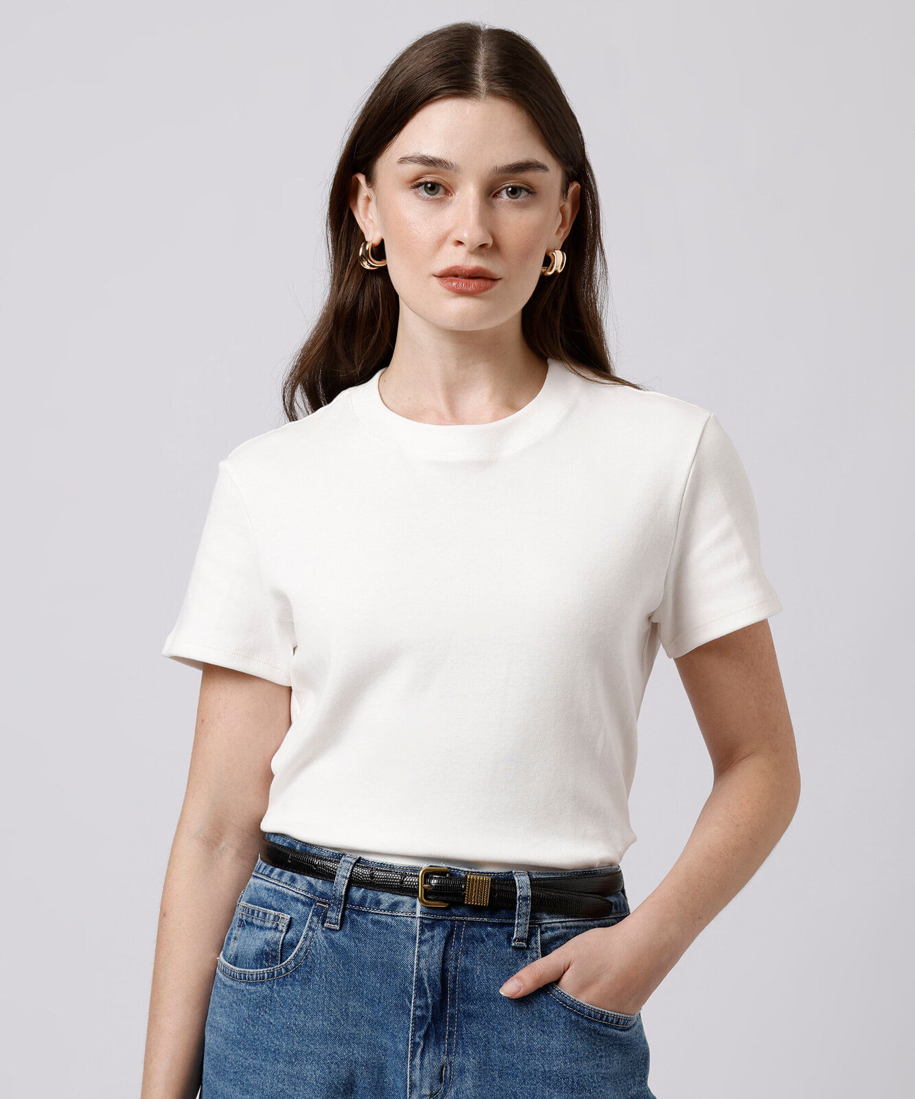 camiseta slim fit feminina de algodão mindset off white