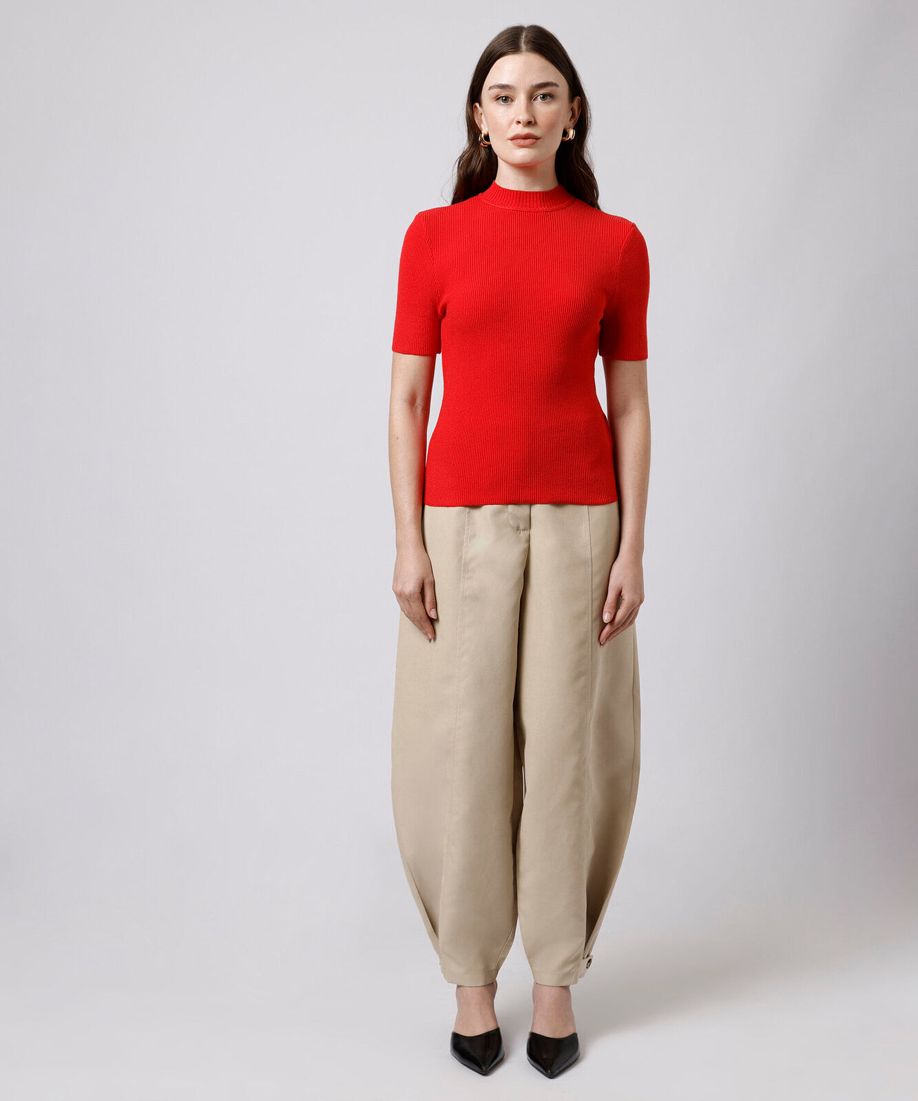 calça balloon de alfaiataria feminina com martingales mindset bege