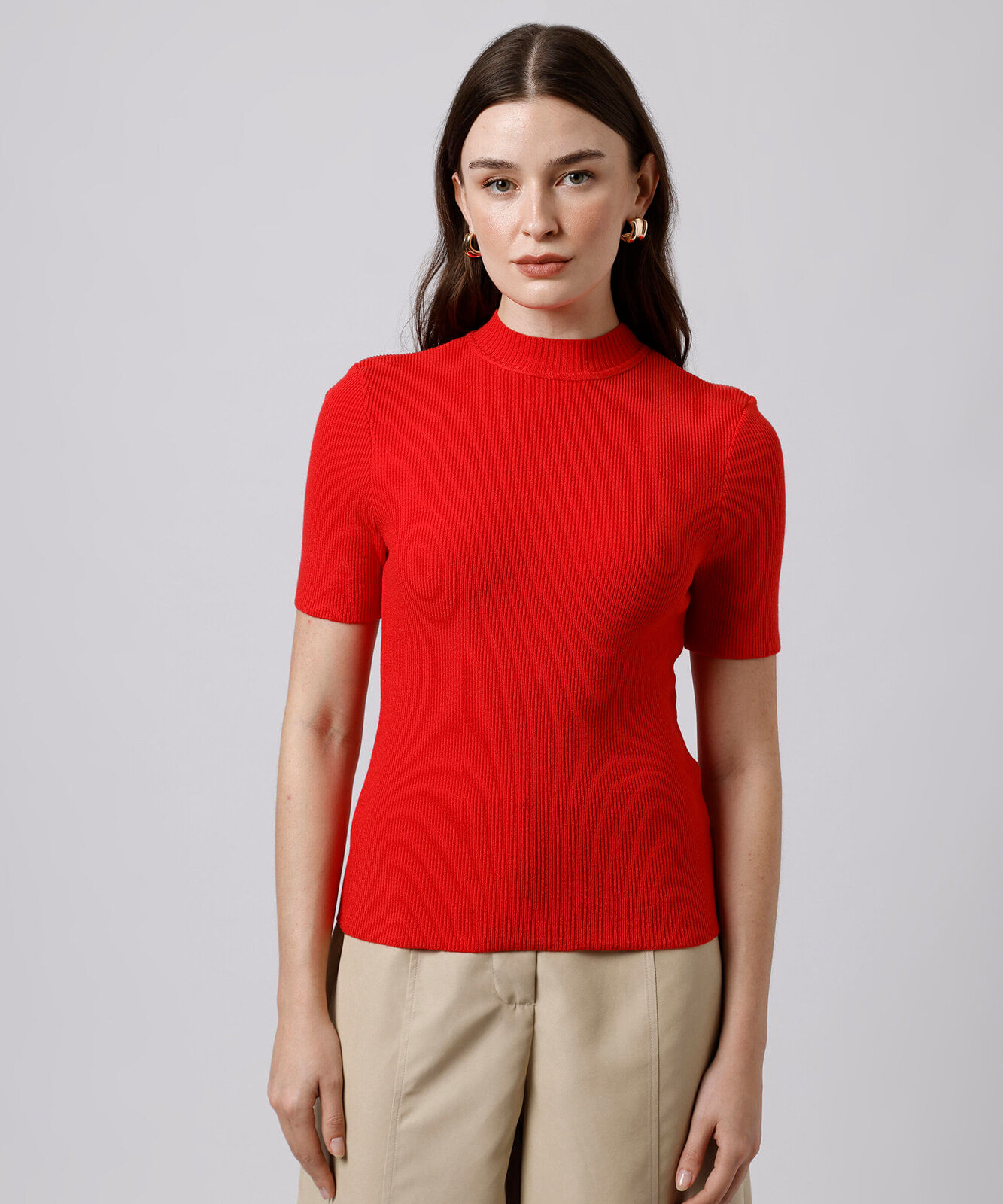 blusa feminina de tricot gola alta canelada mindset vermelha