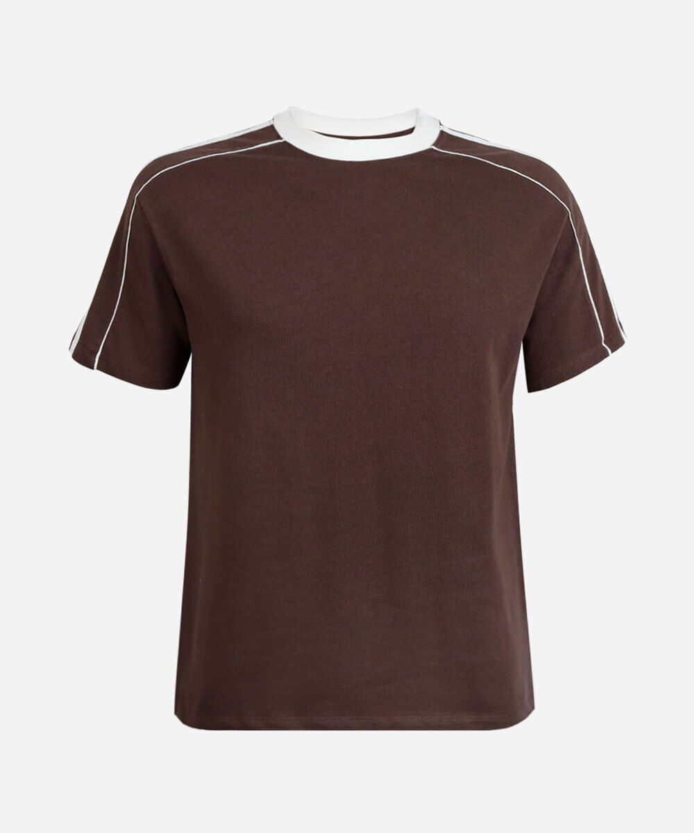 camiseta comfort juvenil manga curta bicolor marrom