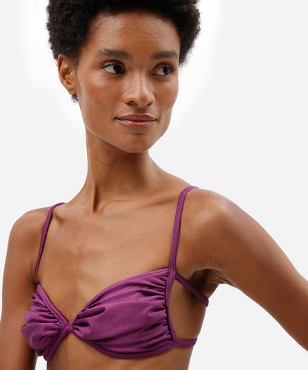 biquíni top triângulo feminino franzido roxo P