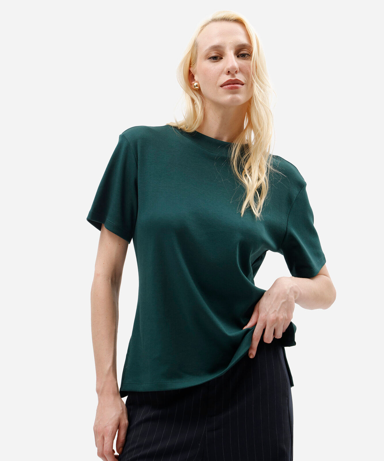 camiseta básica feminina de algodão peruano oversized com fendas verde