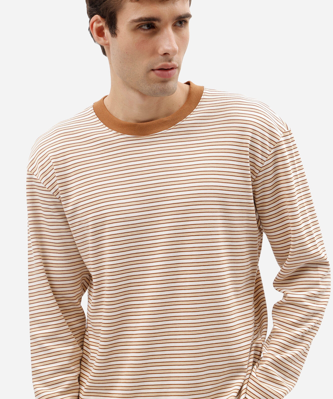 camiseta masculina com algodão manga longa listrada off white