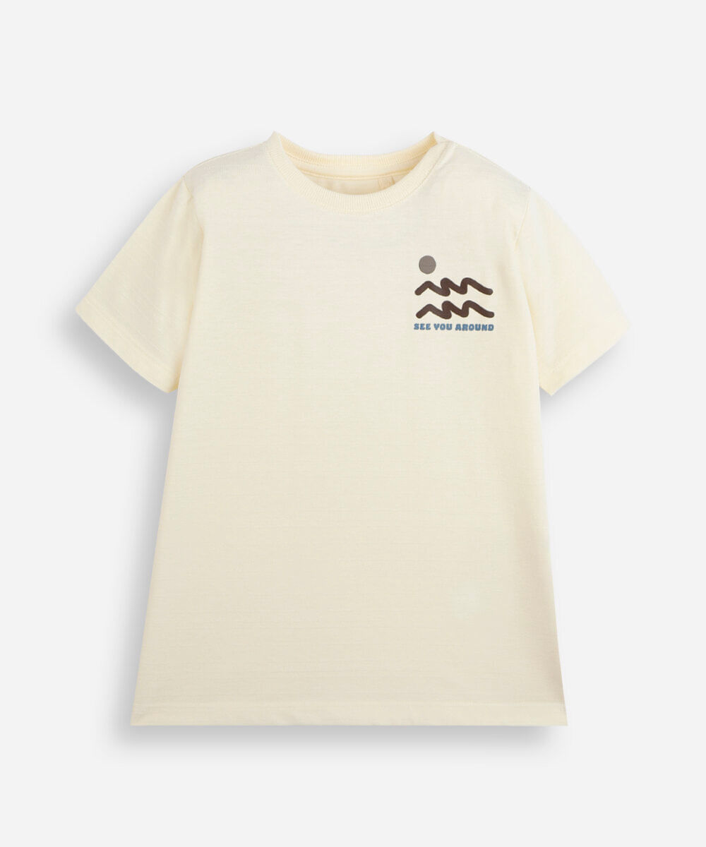 camiseta infantil malha estampada amarela