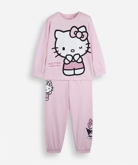 pijama longo infantil de algodão hello kitty rosa 8