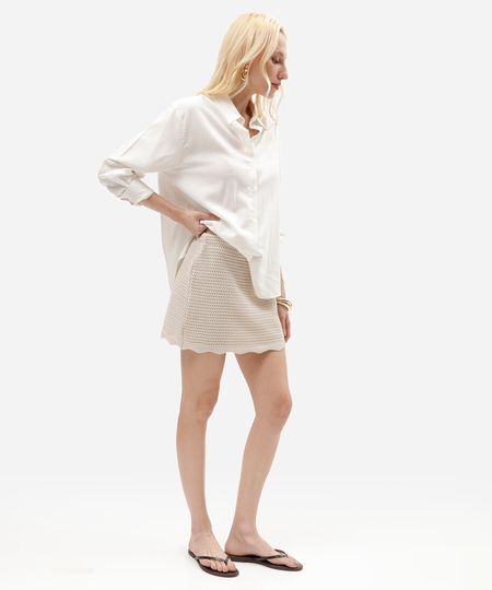 minissaia feminina de tricot cós elástico bege M