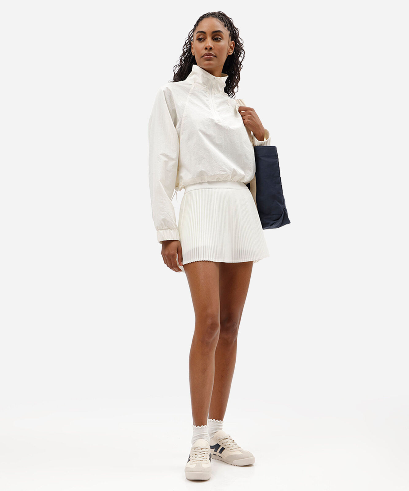 short saia feminino plissado esportivo branco
