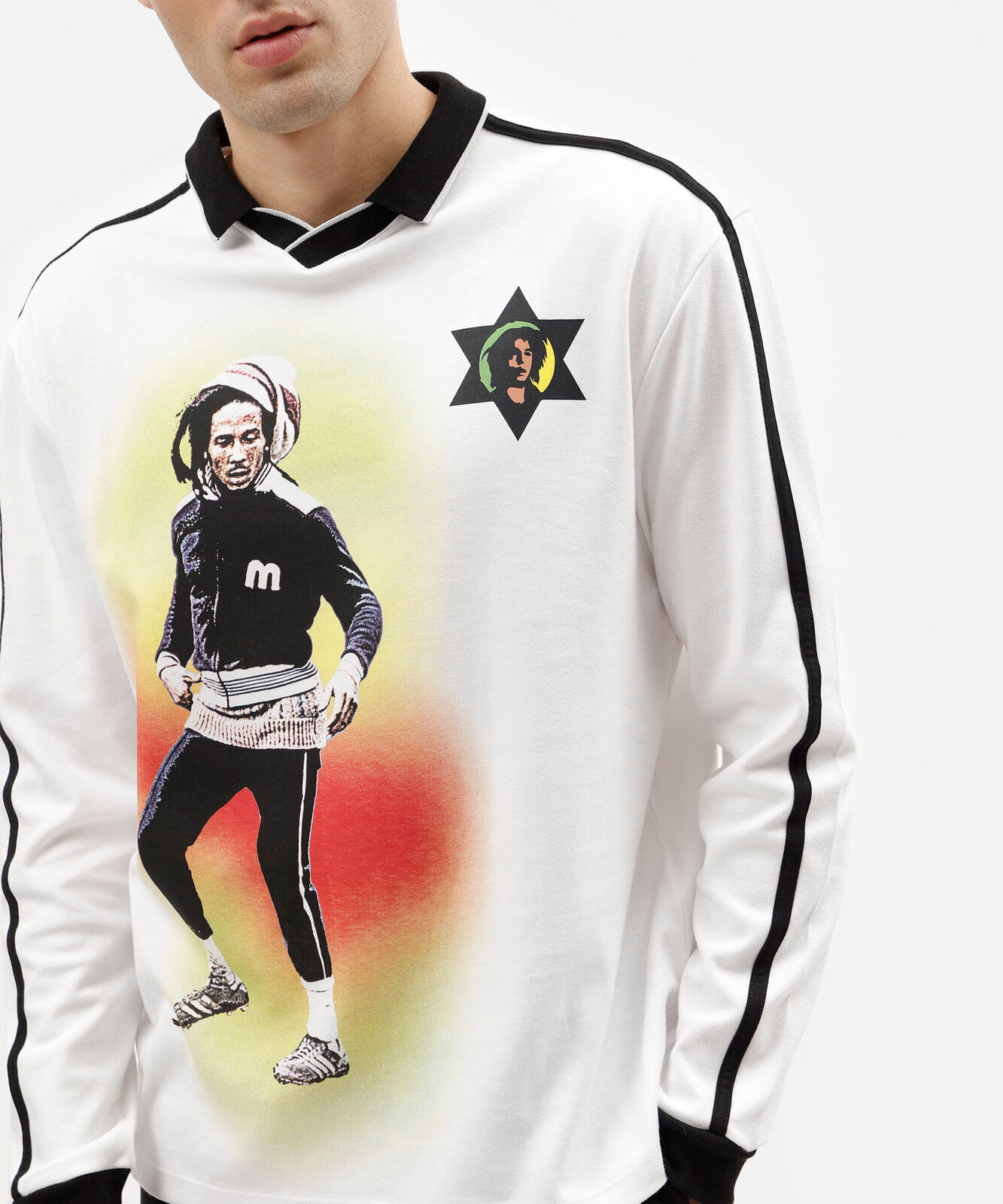 camiseta masculina com algodão manga longa bob marley off white
