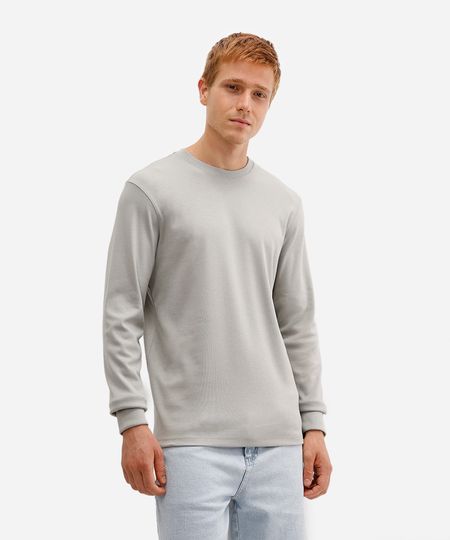 camiseta de algodão peruano bold manga longa cinza GG