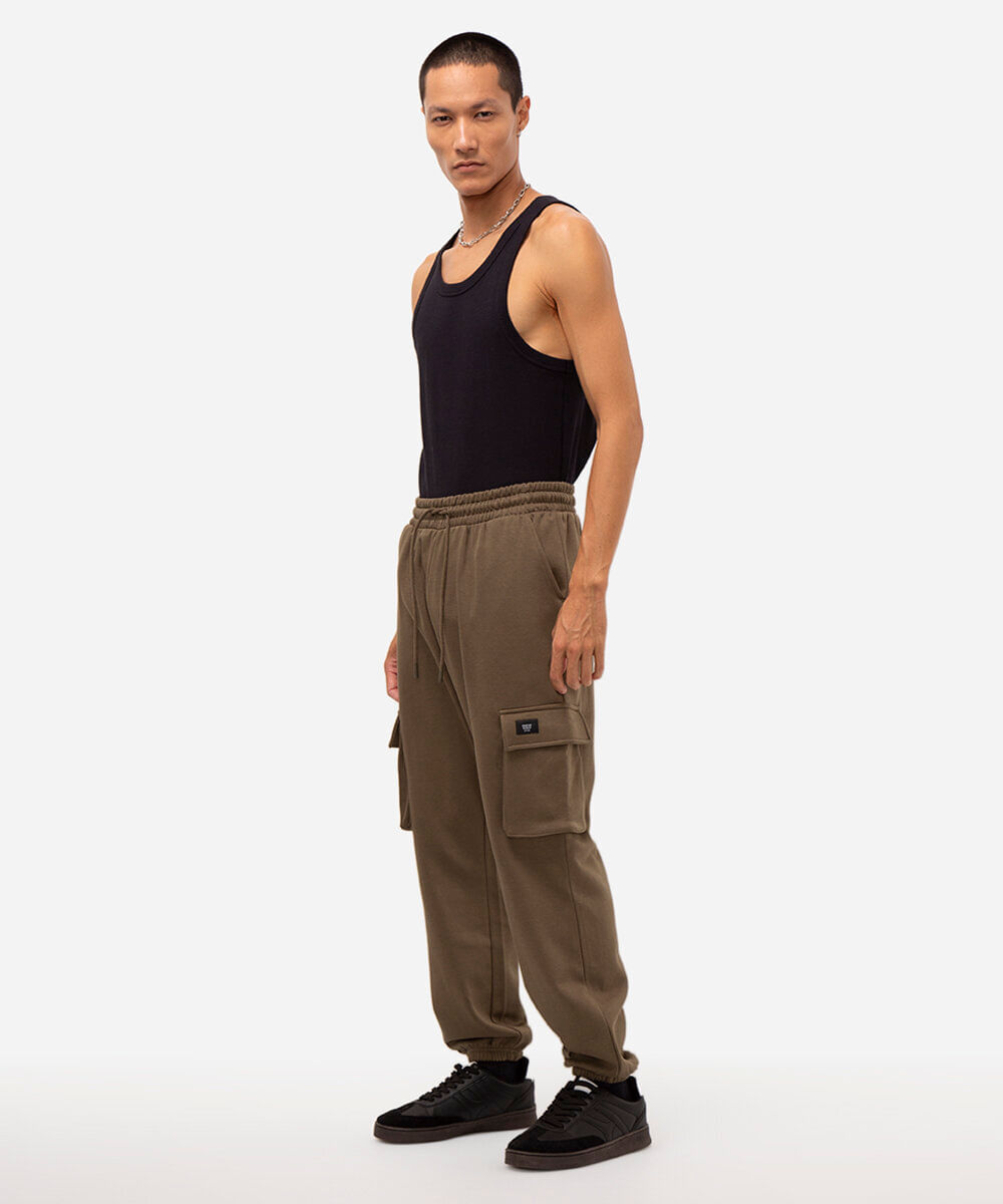 calça de moletom cargo - verde militar