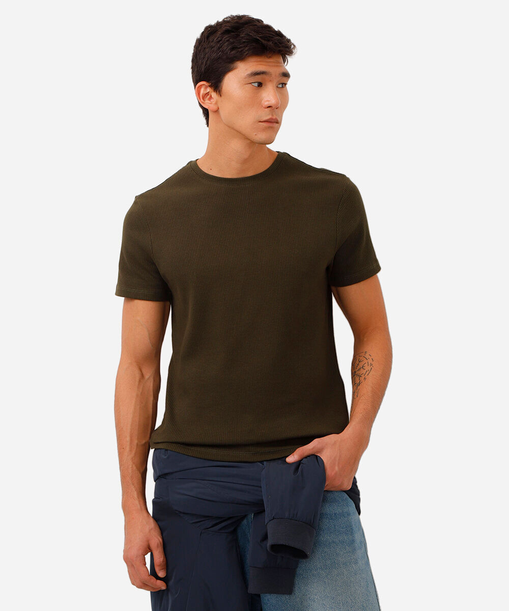 camiseta de algodão manga curta texturizada verde