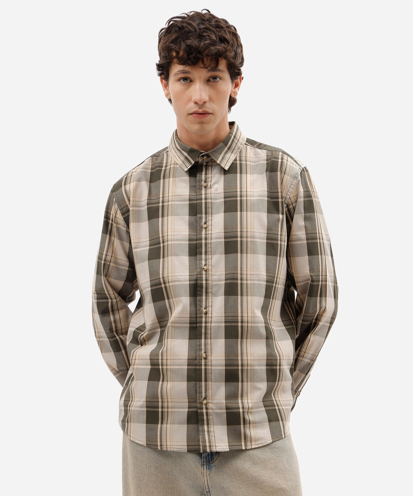 camisa masculina com algodão manga longa xadrez verde