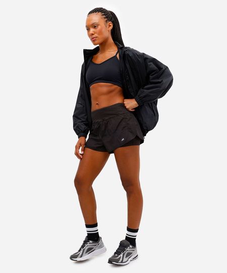 short running com forro e bolso esportivo preto M